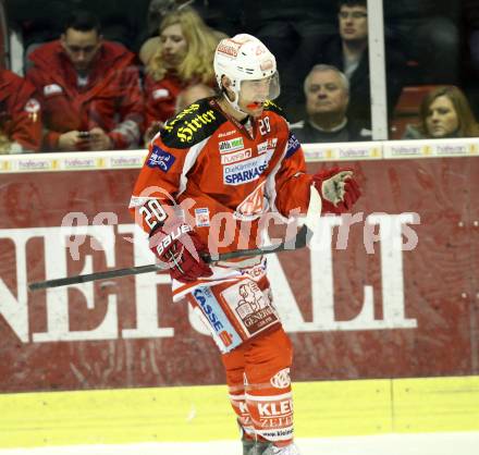 EBEL. Eishockey Bundesliga. EC KAC gegen Moser Medical Graz 99ers.  Torjubel John Lammers (KAC). Klagenfurt, am 1.3.2013.
Foto: Kuess 


---
pressefotos, pressefotografie, kuess, qs, qspictures, sport, bild, bilder, bilddatenbank