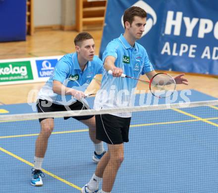 Badminton Bundesliga. ASKOE Kelag Kaernten gegen Pressbaum. Stefan Wrulich, Dominik Trojan (Kaernten). Klagenfurt, 2.3.2013.
Foto: Kuess
---
pressefotos, pressefotografie, kuess, qs, qspictures, sport, bild, bilder, bilddatenbank