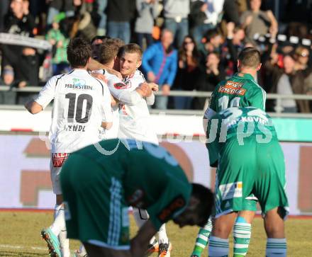 Fussball. Bundesliga. RZ Pellets WAC gegen SK Rapid Wien.  Torjubel Christian Thonhofer, David De Paula, Manuel Kerhe, Michael Liendl  (WAC). Wolfsberg, 3.3.2013.
Foto: Kuess

---
pressefotos, pressefotografie, kuess, qs, qspictures, sport, bild, bilder, bilddatenbank