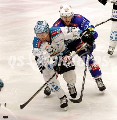 EBEL. Eishockey Bundesliga. EC VSV gegen EHC LIWEST Linz. HUGHES John (VSV),  HEDLUND Andrew (Linz). Villach, am 3.3.2013.
Foto: Kuess 


---
pressefotos, pressefotografie, kuess, qs, qspictures, sport, bild, bilder, bilddatenbank