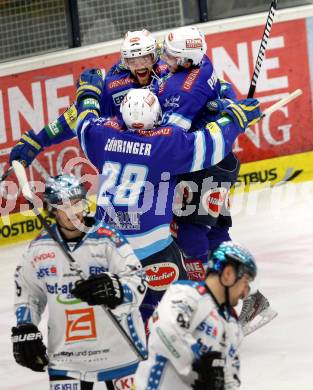 EBEL. Eishockey Bundesliga. EC VSV gegen EHC LIWEST Linz. Torjubel  COLE Brad, PEWAL Marco, GOEHRINGER Marius (VSV). Villach, am 3.3.2013.
Foto: Kuess 


---
pressefotos, pressefotografie, kuess, qs, qspictures, sport, bild, bilder, bilddatenbank