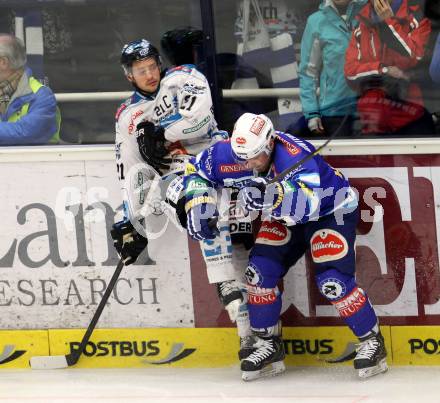 EBEL. Eishockey Bundesliga. EC VSV gegen EHC LIWEST Linz. UNTERLUGGAUER Gerhard (VSV), LUKAS Philipp (Linz).. Villach, am 3.3.2013.
Foto: Kuess 


---
pressefotos, pressefotografie, kuess, qs, qspictures, sport, bild, bilder, bilddatenbank