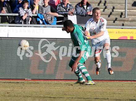 Fussball. Bundesliga. RZ Pellets WAC gegen SK Rapid Wien.  Manuel Kerhe,   (WAC), Guimaraes Ferreira Gerson (Rapid). Wolfsberg, 3.3.2013.
Foto: Kuess

---
pressefotos, pressefotografie, kuess, qs, qspictures, sport, bild, bilder, bilddatenbank