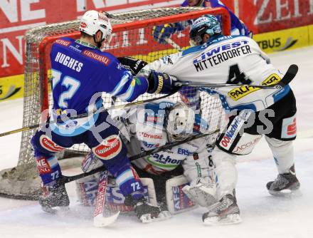 EBEL. Eishockey Bundesliga. EC VSV gegen EHC LIWEST Linz. HUGHES John (VSV), LENEVEU David, MITTERDORFER Daniel (Linz). Villach, am 3.3.2013.
Foto: Kuess 


---
pressefotos, pressefotografie, kuess, qs, qspictures, sport, bild, bilder, bilddatenbank