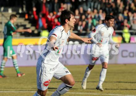 Fussball. Bundesliga. RZ Pellets WAC gegen SK Rapid Wien.  Torjubel Mihret Topcagic  (WAC). Wolfsberg, 3.3.2013.
Foto: Kuess

---
pressefotos, pressefotografie, kuess, qs, qspictures, sport, bild, bilder, bilddatenbank