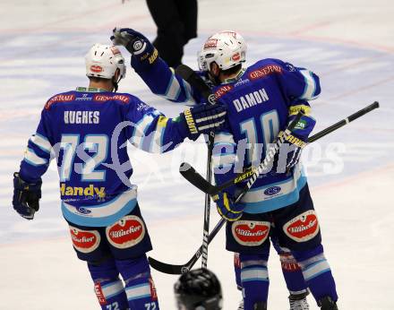 EBEL. Eishockey Bundesliga. EC VSV gegen EHC LIWEST Linz.  Torjubel HUGHES John, DAMON Derek (VSV). Villach, am 3.3.2013.
Foto: Kuess 


---
pressefotos, pressefotografie, kuess, qs, qspictures, sport, bild, bilder, bilddatenbank