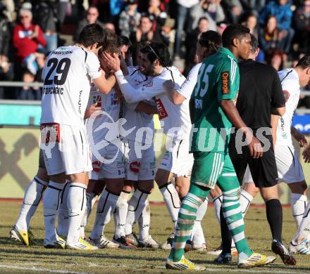 Fussball. Bundesliga. RZ Pellets WAC gegen SK Rapid Wien.  Torjubel Christian Thonhofer, Jacobo, Mihret Topcagic  (WAC). Wolfsberg, 3.3.2013.
Foto: Kuess

---
pressefotos, pressefotografie, kuess, qs, qspictures, sport, bild, bilder, bilddatenbank