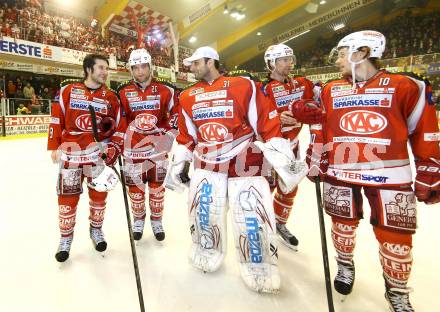 EBEL. Eishockey Bundesliga. EC KAC gegen Moser Medical Graz 99ers. Tyler Spurgeon, John Lammers, Andy Chiodo, Jamie Lundmark, Tyler Scofield (KAC). Klagenfurt, am 5.3.2013.
Foto: Kuess 


---
pressefotos, pressefotografie, kuess, qs, qspictures, sport, bild, bilder, bilddatenbank