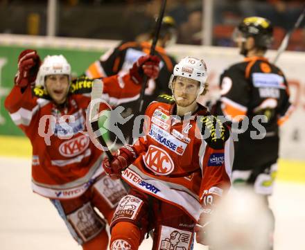 EBEL. Eishockey Bundesliga. EC KAC gegen Moser Medical Graz 99ers. Torjubel Tyler Scofield, Tyler Spurgeon (KAC). Klagenfurt, am 5.3.2013.
Foto: Kuess 


---
pressefotos, pressefotografie, kuess, qs, qspictures, sport, bild, bilder, bilddatenbank