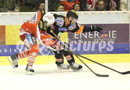 EBEL. Eishockey Bundesliga. KAC gegen Moser Medical Graz 99ers.  Tyler Spurgeon  (KAC), Ryan Lannon (Graz). Klagenfurt, am 5.3.2013.
Foto: Kuess
---
pressefotos, pressefotografie, kuess, qs, qspictures, sport, bild, bilder, bilddatenbank