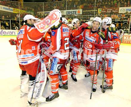 EBEL. Eishockey Bundesliga. EC KAC gegen Moser Medical Graz 99ers. Jubel KAC. Klagenfurt, am 5.3.2013.
Foto: Kuess 


---
pressefotos, pressefotografie, kuess, qs, qspictures, sport, bild, bilder, bilddatenbank