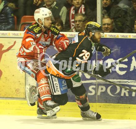 EBEL. Eishockey Bundesliga. KAC gegen Moser Medical Graz 99ers. Thomas Koch (KAC), Mario Scalzo (Graz). Klagenfurt, am 5.3.2013.
Foto: Kuess
---
pressefotos, pressefotografie, kuess, qs, qspictures, sport, bild, bilder, bilddatenbank