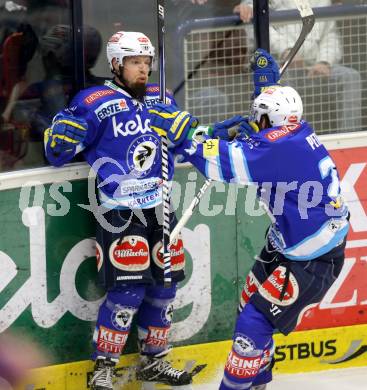 EBEL. Eishockey Bundesliga. EC VSV gegen EHC LIWEST Linz. Torjubel Markus Peintner, Benjamin Petrik (VSV). Villach, am 8.3.2013.
Foto: Kuess 


---
pressefotos, pressefotografie, kuess, qs, qspictures, sport, bild, bilder, bilddatenbank