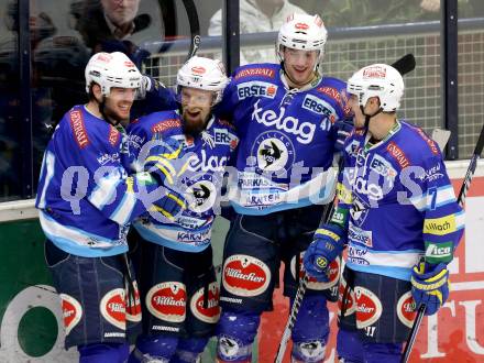 EBEL. Eishockey Bundesliga. EC VSV gegen EHC LIWEST Linz. Torjubel Markus Peintner, Benjamin Petrik, Mario Altmann, Klemen Pretnar (VSV). Villach, am 8.3.2013.
Foto: Kuess 


---
pressefotos, pressefotografie, kuess, qs, qspictures, sport, bild, bilder, bilddatenbank