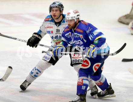 EBEL. Eishockey Bundesliga. EC VSV gegen EHC LIWEST Linz. Derek Damon,  (VSV), Mike Ouellette (Linz). Villach, am 8.3.2013.
Foto: Kuess 


---
pressefotos, pressefotografie, kuess, qs, qspictures, sport, bild, bilder, bilddatenbank