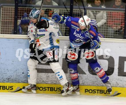 EBEL. Eishockey Bundesliga. EC VSV gegen EHC LIWEST Linz. Benjamin Petrik,  (VSV), Robert Lukas (Linz). Villach, am 8.3.2013.
Foto: Kuess 


---
pressefotos, pressefotografie, kuess, qs, qspictures, sport, bild, bilder, bilddatenbank