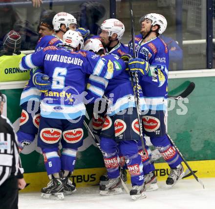 EBEL. Eishockey Bundesliga. EC VSV gegen EHC LIWEST Linz. Torjubel Markus Peintner, Benjamin Petrik, Scott Hotham, Marco Pewal, Gerhard Unterluggauer (VSV). Villach, am 8.3.2013.
Foto: Kuess 


---
pressefotos, pressefotografie, kuess, qs, qspictures, sport, bild, bilder, bilddatenbank