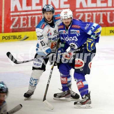 EBEL. Eishockey Bundesliga. EC VSV gegen EHC LIWEST Linz. Benjamin Petrik,  (VSV), Marc Andre Dorion (Linz). Villach, am 8.3.2013.
Foto: Kuess 


---
pressefotos, pressefotografie, kuess, qs, qspictures, sport, bild, bilder, bilddatenbank