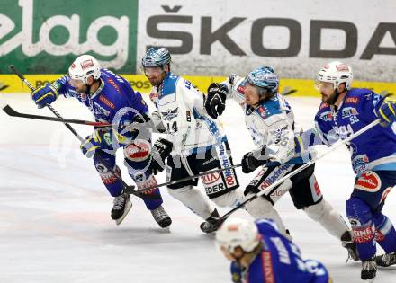 EBEL. Eishockey Bundesliga. EC VSV gegen EHC LIWEST Linz. Derek Damon, Scott Hotham,  (VSV), Fabian Scholz, Martin Mairitsch (Linz). Villach, am 8.3.2013.
Foto: Kuess 


---
pressefotos, pressefotografie, kuess, qs, qspictures, sport, bild, bilder, bilddatenbank