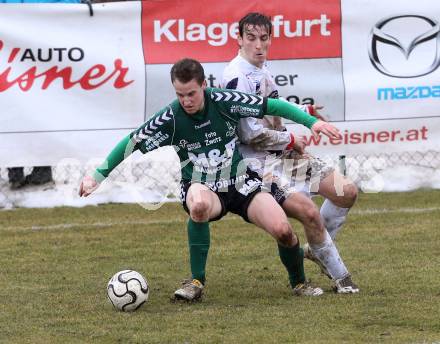 Fussball Regionalliga. SAK gegen Feldkirchen SV. Martin Lenosek,  (SAK), Marco Huber (Feldkirchen). Klagenfurt, 9.3.2013.
Foto: Kuess
---
pressefotos, pressefotografie, kuess, qs, qspictures, sport, bild, bilder, bilddatenbank