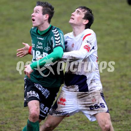 Fussball Regionalliga. SAK gegen Feldkirchen SV. Martin Lenosek, (SAK), Kevin Vaschauner  (Feldkirchen). Klagenfurt, 9.3.2013.
Foto: Kuess
---
pressefotos, pressefotografie, kuess, qs, qspictures, sport, bild, bilder, bilddatenbank