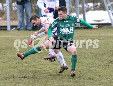 Fussball Regionalliga. SAK gegen Feldkirchen SV. Helmut Koenig,  (SAK), Mathias Regal (Feldkirchen). Klagenfurt, 9.3.2013.
Foto: Kuess
---
pressefotos, pressefotografie, kuess, qs, qspictures, sport, bild, bilder, bilddatenbank