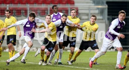 Fussball Regionalliga. SK Austria Klagenfurt gegen Allerheiligen. Marco Leininger, Eric Akoto, Oliver Pusztai, Grega Triplat (Klagenfurt), Fauland Bernhard, Kothleitner Robert (Allerheiligen). Klagenfurt, 12.3.2013
Foto: Kuess

---
pressefotos, pressefotografie, kuess, qs, qspictures, sport, bild, bilder, bilddatenbank