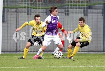 Fussball Regionalliga. SK Austria Klagenfurt gegen Allerheiligen. Grega Triplat,  (Klagenfurt), Manuel Suppan, Robert Kothleitner (Allerheiligen). Klagenfurt, 12.3.2013
Foto: Kuess

---
pressefotos, pressefotografie, kuess, qs, qspictures, sport, bild, bilder, bilddatenbank