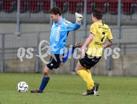 Fussball Regionalliga. SK Austria Klagenfurt gegen Allerheiligen. Alexander Schenk, (Klagenfurt), Michael Kulnik  (Allerheiligen). Klagenfurt, 12.3.2013
Foto: Kuess

---
pressefotos, pressefotografie, kuess, qs, qspictures, sport, bild, bilder, bilddatenbank