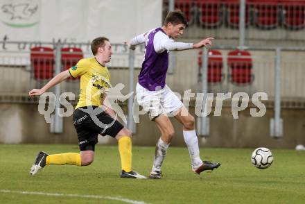 Fussball Regionalliga. SK Austria Klagenfurt gegen Allerheiligen. Marco Leininger (Klagenfurt), Bernhard Fauland (Allerheiligen). Klagenfurt, 12.3.2013
Foto: Kuess

---
pressefotos, pressefotografie, kuess, qs, qspictures, sport, bild, bilder, bilddatenbank