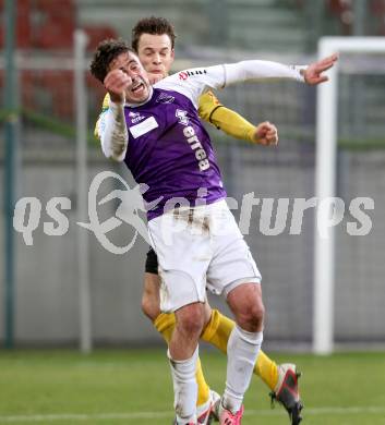 Fussball Regionalliga. SK Austria Klagenfurt gegen Allerheiligen. Grega Triplat,  (Klagenfurt), Manuel Suppan (Allerheiligen). Klagenfurt, 12.3.2013
Foto: Kuess

---
pressefotos, pressefotografie, kuess, qs, qspictures, sport, bild, bilder, bilddatenbank