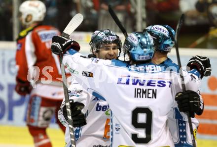 EBEL. Eishockey Bundesliga. EC KAC gegen EHC Liwest Black Wings Linz.  Torjube Mike Ouellette  (Linz). Klagenfurt, am 15.3.2013.
Foto: Kuess 


---
pressefotos, pressefotografie, kuess, qs, qspictures, sport, bild, bilder, bilddatenbank