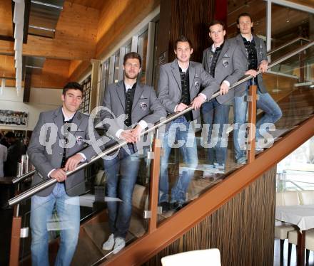 Fussball Bundesliga. RZ Pellets WAC. Neueinkleidung mit Trachtenjacken.  Gernot Suppan, Boris Huettenbrenner, Gernot Messner, Mario Kroepfl, Dario Baldauf. Wolfsberg, 15.3.2013.
Foto: Kuess
---
pressefotos, pressefotografie, kuess, qs, qspictures, sport, bild, bilder, bilddatenbank