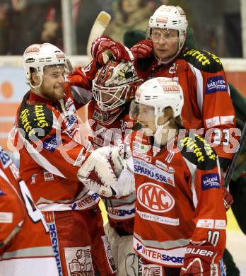 EBEL. Eishockey Bundesliga. EC KAC gegen EHC Liwest Black Wings Linz.  Jubel Rene Swette, Markus Pirmann (KAC). Klagenfurt, am 15.3.2013.
Foto: Kuess 


---
pressefotos, pressefotografie, kuess, qs, qspictures, sport, bild, bilder, bilddatenbank