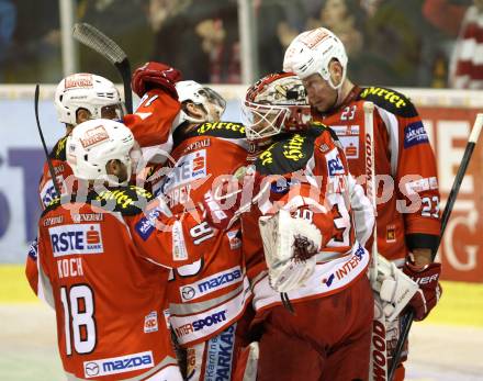 EBEL. Eishockey Bundesliga. EC KAC gegen EHC Liwest Black Wings Linz.  Torjubel (KAC). Klagenfurt, am 15.3.2013.
Foto: Kuess 


---
pressefotos, pressefotografie, kuess, qs, qspictures, sport, bild, bilder, bilddatenbank