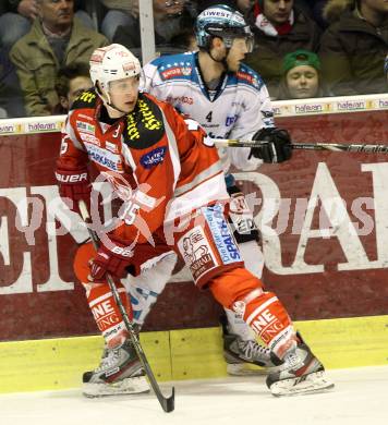 EBEL. Eishockey Bundesliga. EC KAC gegen EHC Liwest Black Wings Linz.  Nikolaus Holzer (KAC), Daniel Mitterdorfer (Linz). Klagenfurt, am 15.3.2013.
Foto: Kuess 


---
pressefotos, pressefotografie, kuess, qs, qspictures, sport, bild, bilder, bilddatenbank