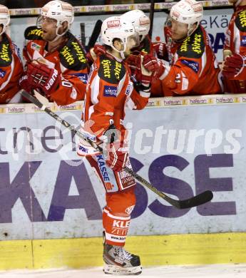 EBEL. Eishockey Bundesliga. EC KAC gegen EHC Liwest Black Wings Linz.  Torjubel Raphael Herburger (KAC). Klagenfurt, am 15.3.2013.
Foto: Kuess 


---
pressefotos, pressefotografie, kuess, qs, qspictures, sport, bild, bilder, bilddatenbank