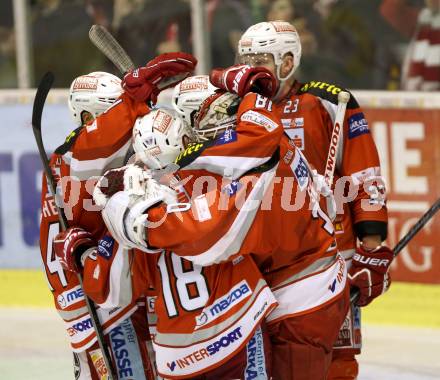 EBEL. Eishockey Bundesliga. EC KAC gegen EHC Liwest Black Wings Linz.  Torjubel (KAC). Klagenfurt, am 15.3.2013.
Foto: Kuess 


---
pressefotos, pressefotografie, kuess, qs, qspictures, sport, bild, bilder, bilddatenbank