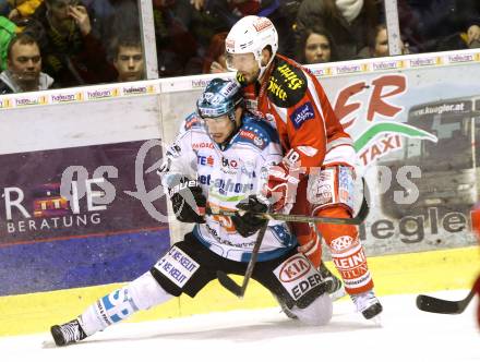 EBEL. Eishockey Bundesliga. EC KAC gegen EHC Liwest Black Wings Linz.  Thomas Koch (KAC), Patrick Spannring (Linz). Klagenfurt, am 15.3.2013.
Foto: Kuess 


---
pressefotos, pressefotografie, kuess, qs, qspictures, sport, bild, bilder, bilddatenbank