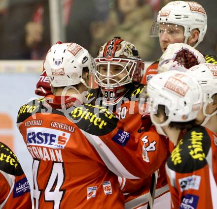 EBEL. Eishockey Bundesliga. EC KAC gegen EHC Liwest Black Wings Linz.  Jubel Rene Swette, Markus Pirmann (KAC). Klagenfurt, am 15.3.2013.
Foto: Kuess 


---
pressefotos, pressefotografie, kuess, qs, qspictures, sport, bild, bilder, bilddatenbank