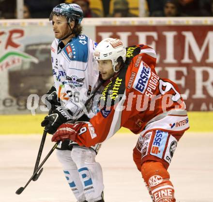 EBEL. Eishockey Bundesliga. EC KAC gegen EHC Liwest Black Wings Linz.  Tyler Spurgeon (KAC), Rob Hisey (Linz). Klagenfurt, am 15.3.2013.
Foto: Kuess 


---
pressefotos, pressefotografie, kuess, qs, qspictures, sport, bild, bilder, bilddatenbank