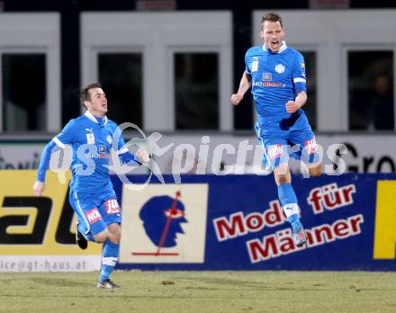 Fussball. Bundesliga. RZ Pellets WAC gegen SC Wiener Neustadt.  Torjubel Christian Ramsebner  (Wiener Neustadt). Wolfsberg, 16.3.2013.
Foto: Kuess

---
pressefotos, pressefotografie, kuess, qs, qspictures, sport, bild, bilder, bilddatenbank