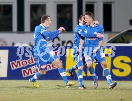 Fussball. Bundesliga. RZ Pellets WAC gegen SC Wiener Neustadt.   Torjubel Christian Ramsebner (Wiener Neustadt). Wolfsberg, 16.3.2013.
Foto: Kuess

---
pressefotos, pressefotografie, kuess, qs, qspictures, sport, bild, bilder, bilddatenbank