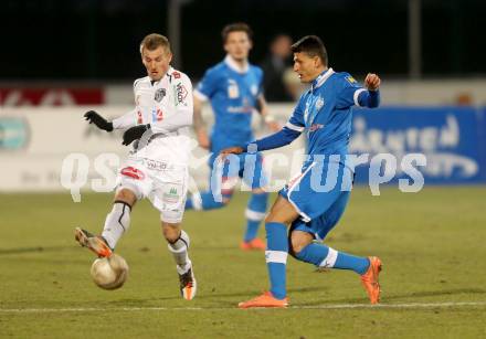 Fussball. Bundesliga. RZ Pellets WAC gegen SC Wiener Neustadt. Manuel Kerhe,   (WAC), Arvedin Terzic  (Wiener Neustadt). Wolfsberg, 16.3.2013.
Foto: Kuess

---
pressefotos, pressefotografie, kuess, qs, qspictures, sport, bild, bilder, bilddatenbank