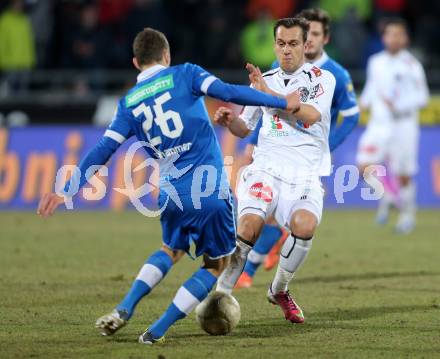 Fussball. Bundesliga. RZ Pellets WAC gegen SC Wiener Neustadt.  Michael Liendl,  (WAC), Mario Pollhammer  (Wiener Neustadt). Wolfsberg, 16.3.2013.
Foto: Kuess

---
pressefotos, pressefotografie, kuess, qs, qspictures, sport, bild, bilder, bilddatenbank