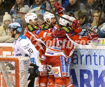 EBEL. Eishockey Bundesliga. EC KAC gegen EHC Liwest Black Wings Linz. Torjubel  (KAC). Klagenfurt, am 19.3.2013.
Foto: Kuess 


---
pressefotos, pressefotografie, kuess, qs, qspictures, sport, bild, bilder, bilddatenbank