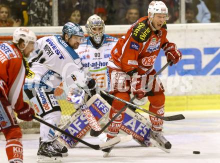 EBEL. Eishockey Bundesliga. EC KAC gegen EHC Liwest Black Wings Linz.  Mike Siklenka,  (KAC), Curtis Murphy, David Leneveu (Linz). Klagenfurt, am 19.3.2013.
Foto: Kuess 


---
pressefotos, pressefotografie, kuess, qs, qspictures, sport, bild, bilder, bilddatenbank