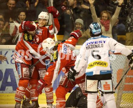 EBEL. Eishockey Bundesliga. EC KAC gegen EHC Liwest Black Wings Linz.  Torjubel Thomas HUndertpfund (KAC). Klagenfurt, am 19.3.2013.
Foto: Kuess 


---
pressefotos, pressefotografie, kuess, qs, qspictures, sport, bild, bilder, bilddatenbank