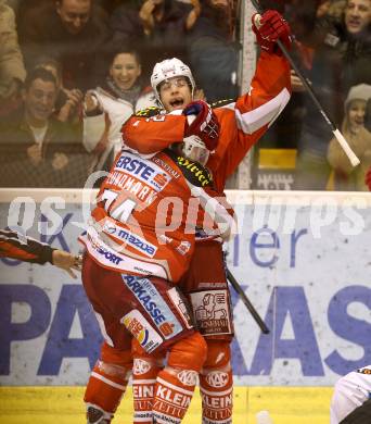 EBEL. Eishockey Bundesliga. EC KAC gegen EHC Liwest Black Wings Linz.  Torjubel Thomas Hundertpfund (KAC). Klagenfurt, am 19.3.2013.
Foto: Kuess 


---
pressefotos, pressefotografie, kuess, qs, qspictures, sport, bild, bilder, bilddatenbank