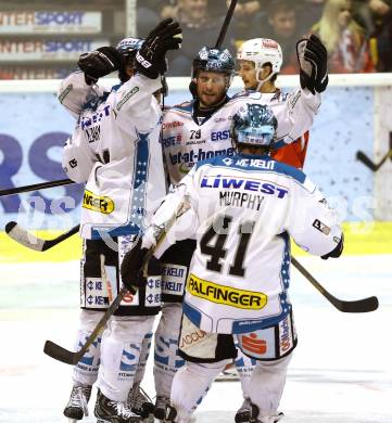 EBEL. Eishockey Bundesliga. EC KAC gegen EHC Liwest Black Wings Linz.  Torjubel (Linz). Klagenfurt, am 19.3.2013.
Foto: Kuess 


---
pressefotos, pressefotografie, kuess, qs, qspictures, sport, bild, bilder, bilddatenbank